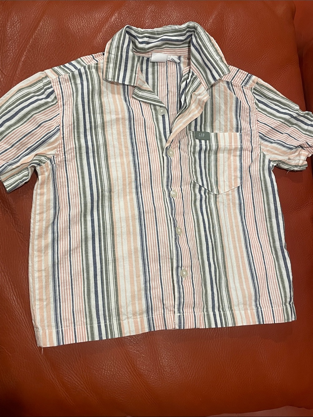 GAP Boys Pink, Navy & White Striped Short-Sleeve Button-Down
